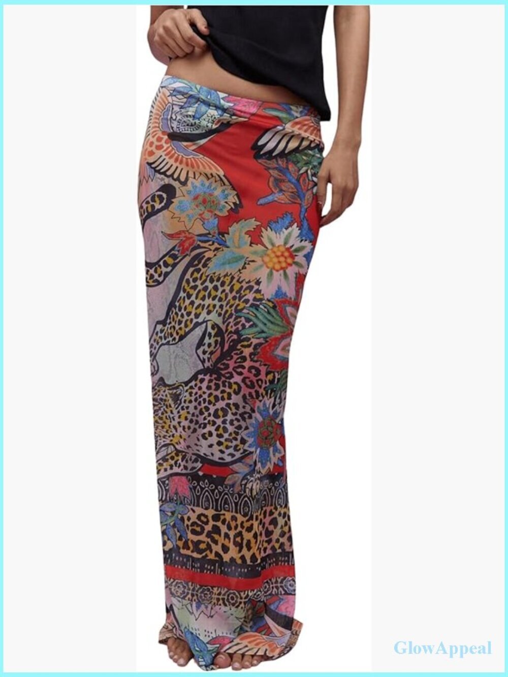 Low Rise Leopard Print Mesh Maxi Skirt Bodycon Long Cover Up